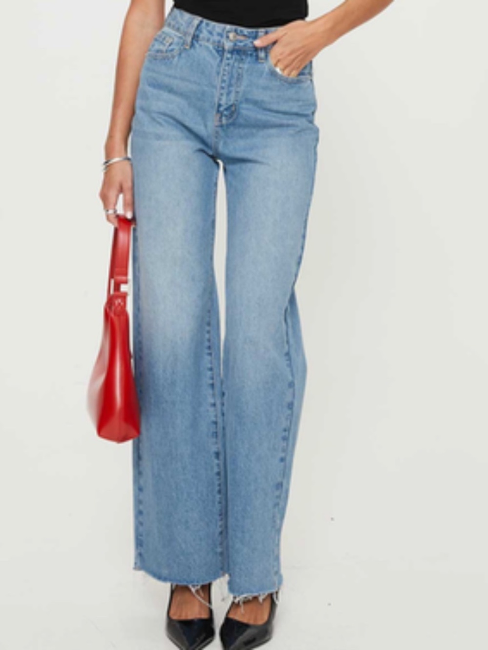 Princess Polly Henesey High Rise Straight Leg Jeans Womens Size 4 Mid Blue Wash